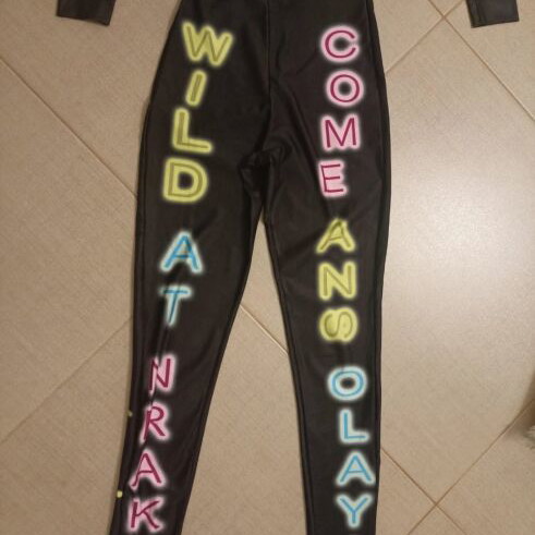 Leggings set like new, black and multicolor, lycra fabric