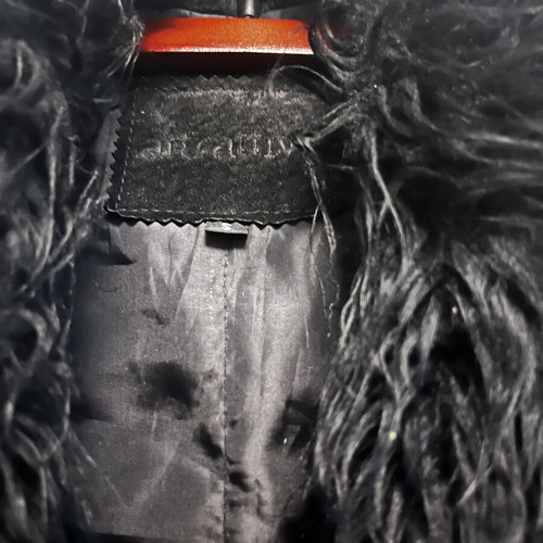Attrattivo leather coat with fur Y2K, black suede