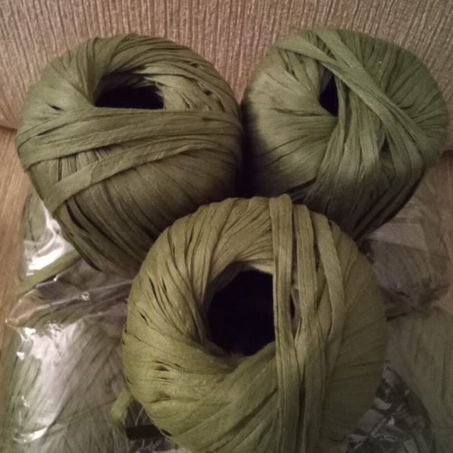 Yarn for bag knitting, cotton, dark green, 9 skeins, new