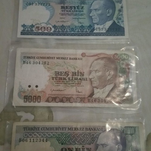 Turkish lira banknotes used, pack of 4 pieces