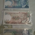 Turkish lira banknotes used, pack of 4 pieces