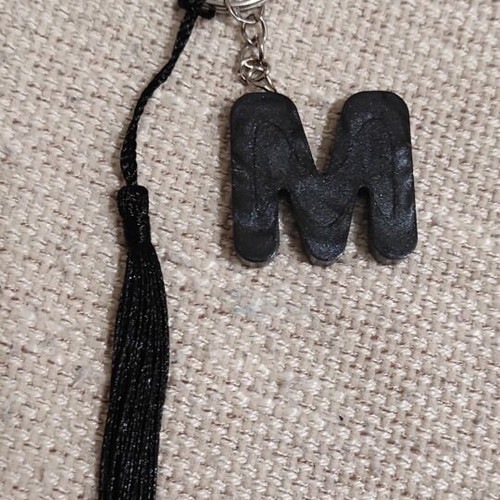 Handmade keychain with resin letter M and tassel