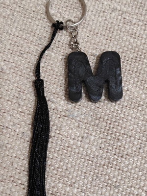 Handmade keychain with resin letter M and tassel