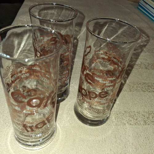 Frappe Glasses Set of 3 used with Freddoccino Chocolate glass gift