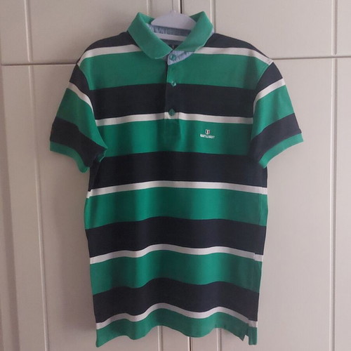 Striped shirt with buttons used, size L, green and blue