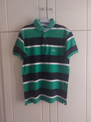 Striped shirt with buttons used, size L, green and blue