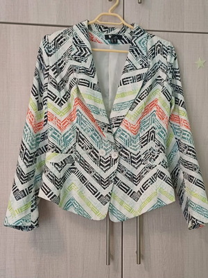 Cutie London Women's Medium Blazer - White with Multicolored Geometric Print