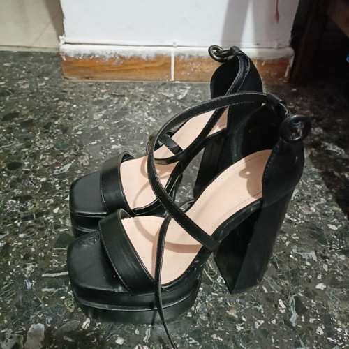 High heel platform sandals, black, size 39