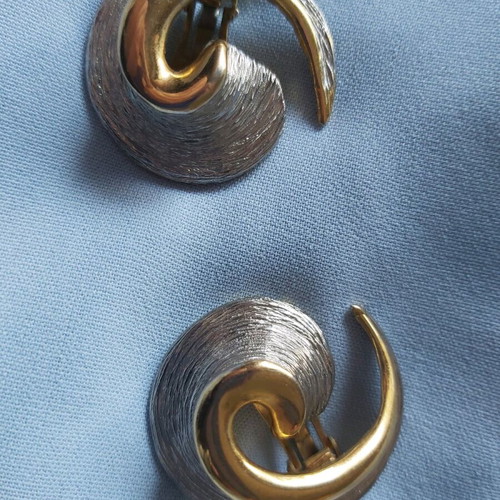 Earrings women's two-tone with clip used, gold and silver