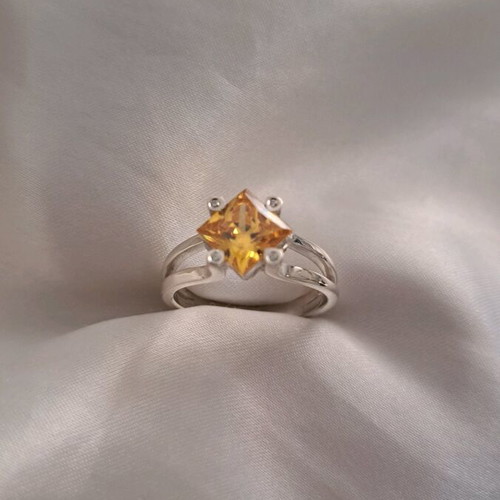 Silver ring 925 handmade with square citrine and zirconia stones, new