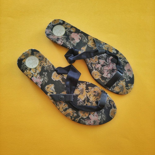 Vintage Diesel 1978 sandals used with floral print and satin ribbon