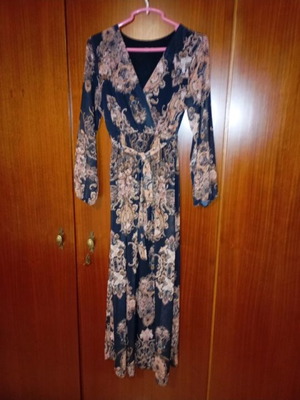 Long dress with belt like new, black and brown