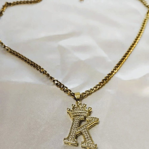 Monogram necklace gold new with sparkling zircon unisex