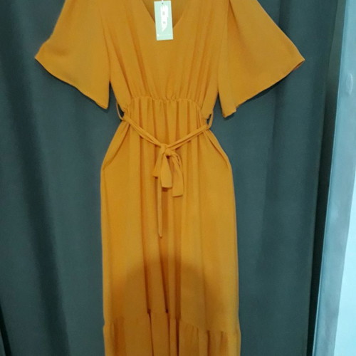 Γυναικείο φόρεμα Plus Size καινούργιο, μακρύ, πορτοκαλί με ζώνη