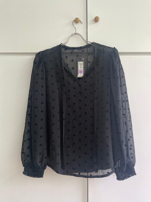 Marks & Spencer women's black transparent blouse with velvet stars, new