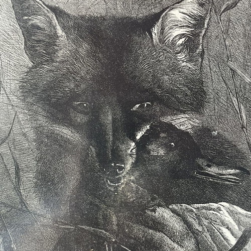 Rare Authentic Wood Engraving "The Fox and the Duck" 1872 Like New with Frame