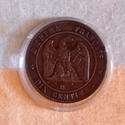 French 10 Centimes 1854BB coin used, Napoleon III copper