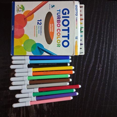Giotto Turbo Color markers used, set of 12, assorted colors