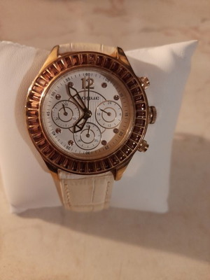 Vogue watch waterproof with chronograph, like new, beige leather strap
