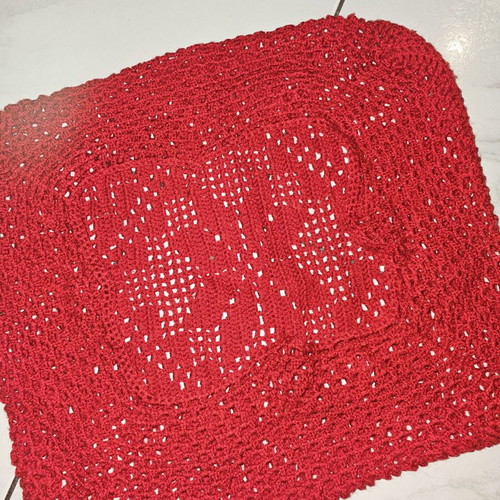Vintage handmade red crochet blanket and pillow used