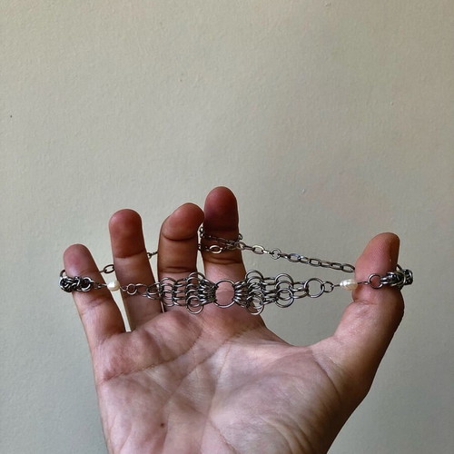 Chainmail necklace punk rock gothic alternative, new, silver and white