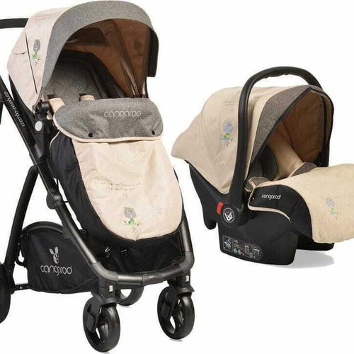 Cangaroo 3 in 1 stroller set used with car seat and port bebe beige