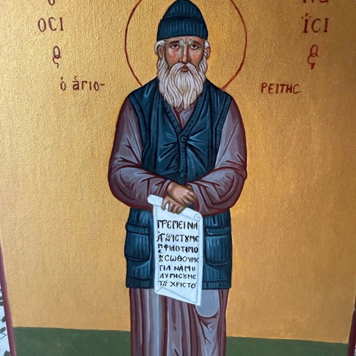 Handmade painted icon of Saint Paisios with gold detailing 22x31