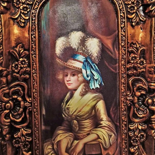 Unsigned Victorian Lady painting on canvas with frame new