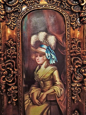 Unsigned Victorian Lady painting on canvas with frame new