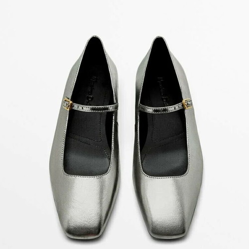 Massimo Dutti metallic silver ballet flats size 37 like new