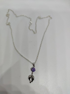 Necklace with dolphin pendant and purple rhinestone like new