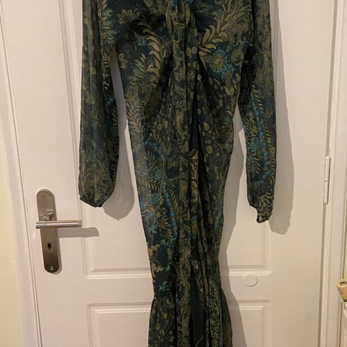 green emerald velvet dress Primark Green Silk Satin Chain Bandana Cowl Scarf Camisole Tank Mini Dress Sz 6 main image 1
