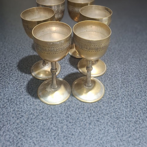 Liqueur glasses set of 6 used, vintage bronze with silver plating
