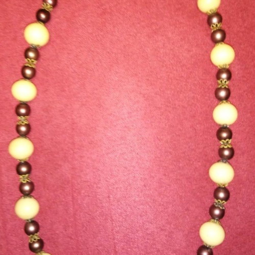 Vintage necklace used with off-white pearls and brown beads
