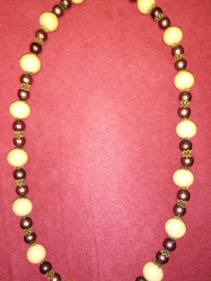 Vintage necklace used with off-white pearls and brown beads