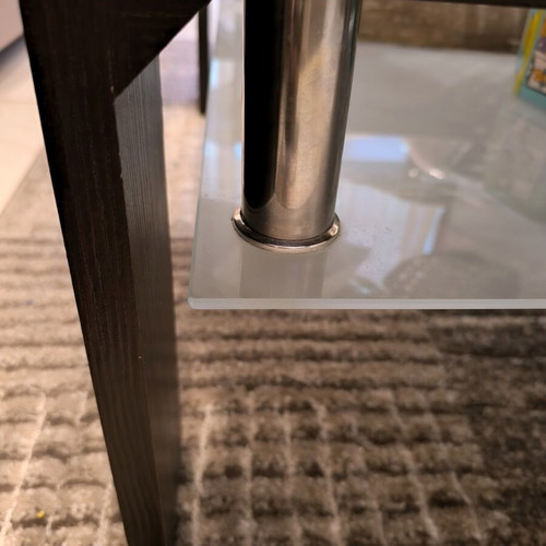 Modern coffee table used, glass and wood, 100x60x42 cm