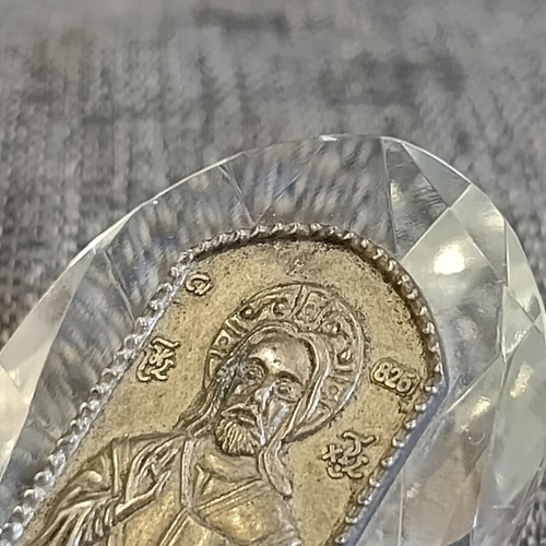 Vintage religious icon crystal and silver 825