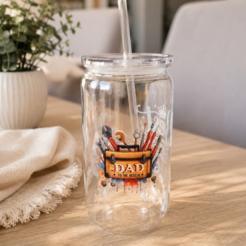 Glass for Father with Lid and Straw, New