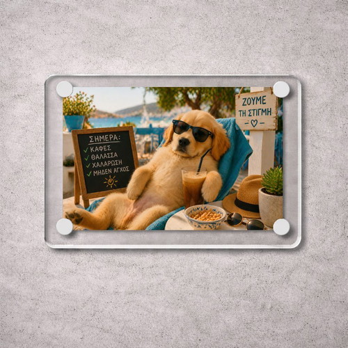 Acrylic fridge magnet "Ζούμε τη στιγμή" new