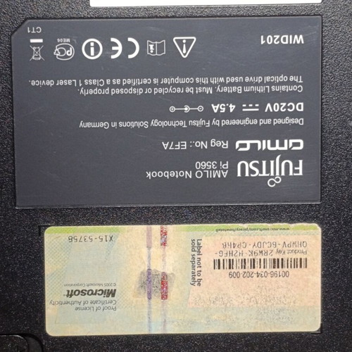 Fujitsu Amilo Pi 3560 laptop used, 15.6 inch screen