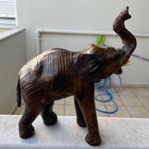 Vintage leather elephants like new, set of 2 handmade
