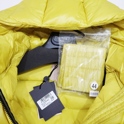Twinset women's long winter down jacket new, yellow-green, M-L