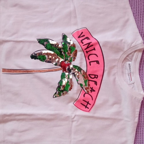 Minoti white girls' t-shirt with sequins, age 3-4