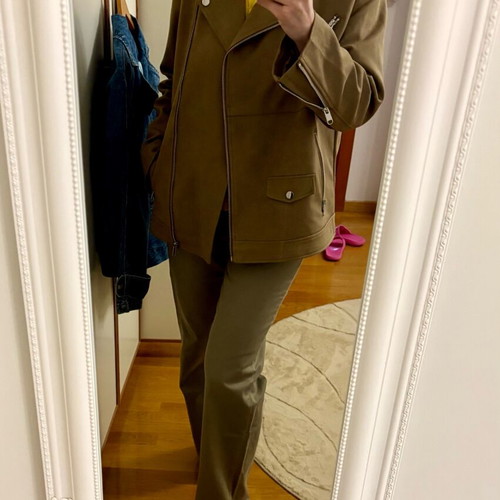 Zara faux suede biker jacket, green, new