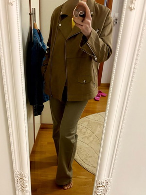 Zara faux suede biker jacket, green, new