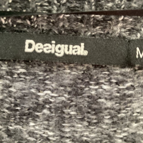 Desigual women's cardigan like new, medium, gray-white with fringes and floral sequins
