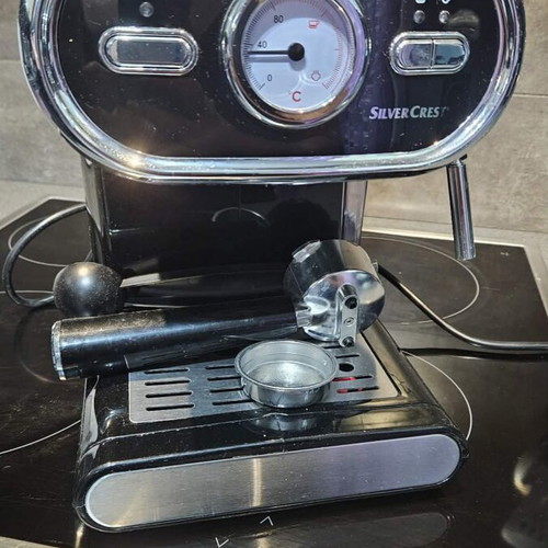 Silvercrest espresso machine, retro vintage design, black with chrome details