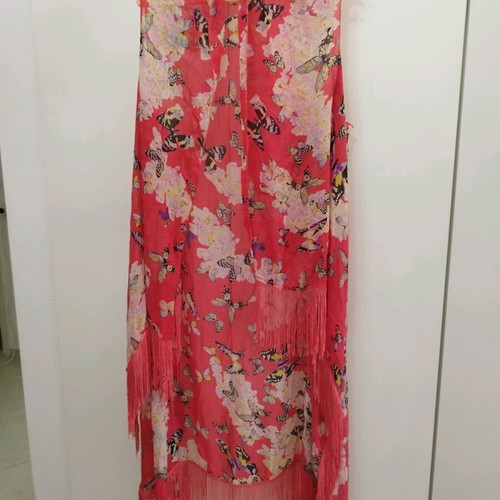 Coral beach kimono with butterflies and fringes like new