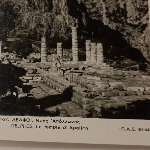 Postcard Delphi Temple of Apollo black and white used
