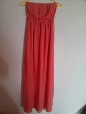 Maxi strapless dress like new, coral/salmon color